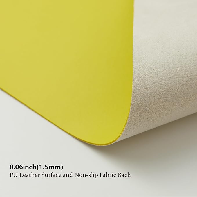 Leather Desk Mat - Small Non-Slip PU Desk Pad for Office and Home - Desk Organization and Accessories - Ideal for Large Mouse Pad and Small Desk Mats on Top of Desks (Lemon Yellow,23.6"x 13.8")