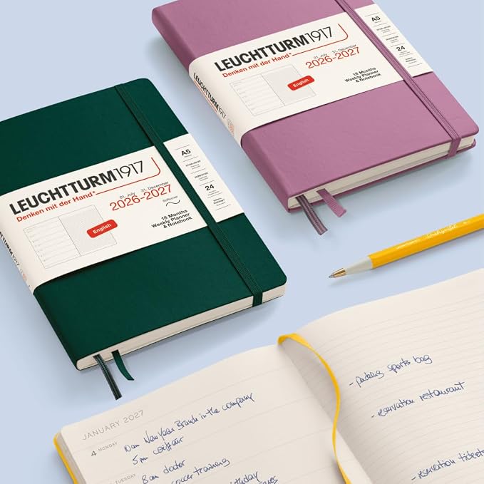 LEUCHTTURM1917 - Weekly Planner and Notebook Softcover Medium A5, 18-month, July 2026 - December 2027, English, Forest Green