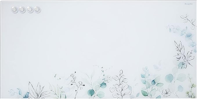 ECR4Kids MessageStor Dry-Erase Glass Board and Magnets, Office Essentials, Botanical