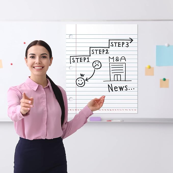 Giant Sized Magnetic Notebook Paper Handwriting Lined Paper Large Dry Erase Magnetic Notebook Poster for Whiteboard Accessories Homeschool Teacher Supplies Classroom Must Haves, 22'' x 28''