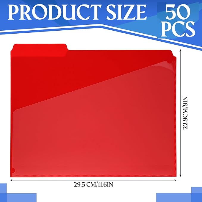 Dispowreath 50 Pcs Plastic File Folders with Slash Clear Front Pocket Colored Folders Poly Folders with 1/3 Cut Tab Letter Size Stronger Than Manila for Office Home 5 Colors
