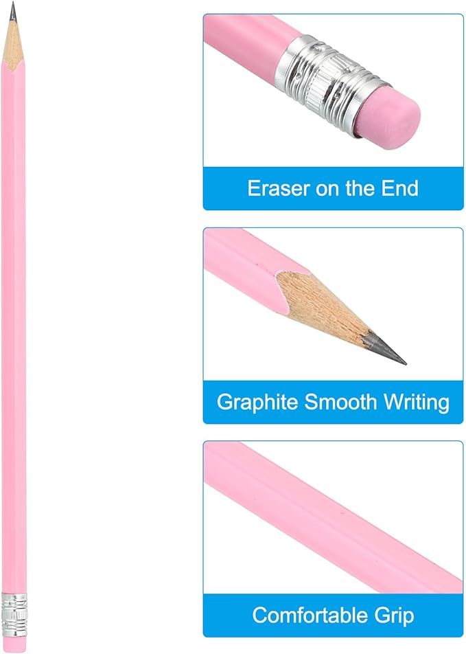 PATIKIL Round Pencils, 24 Pack HB Graphite Pencils with Eraser Wood Pencils Cute Pencil for Classroom Teacher Office Supplies, Pink