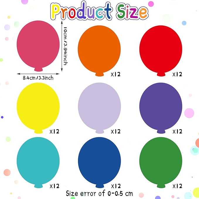 Geyee 108 Pcs Balloon Cutouts Colorful Paper Bulletin Board Decorations Assorted Color Hot Air Balloon Die Cut for Teachers Kids DIY Projects Craft Classroom Wall Decor