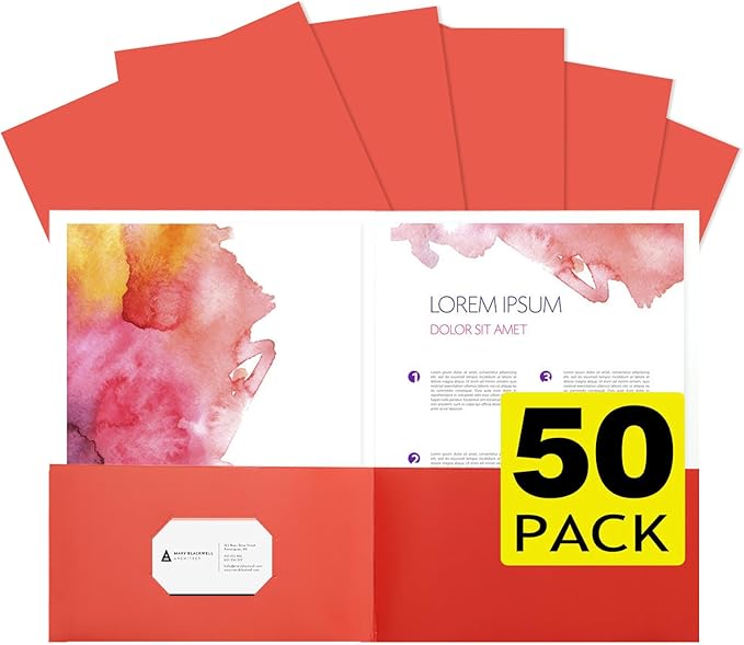 pmybupo 50pcs Red Folders with Two-Pockets Fit Letter Size Paper,Paper File Designed for Office,Home and Classroom Use