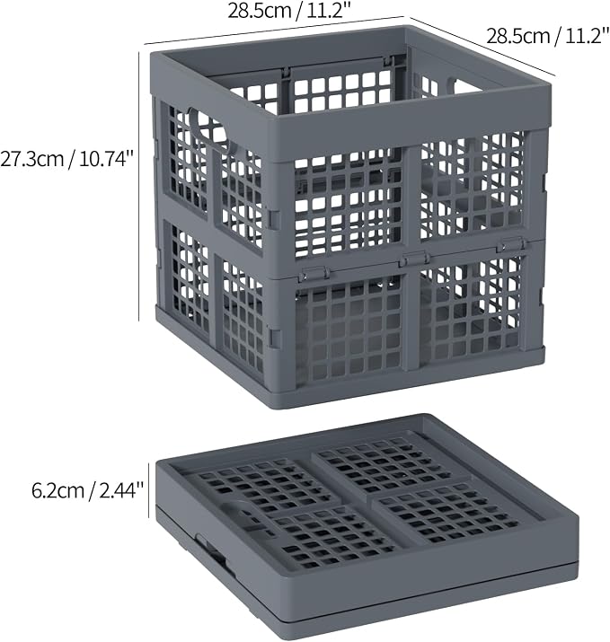 18 L Plastic Collapsible Crates, Gray Foldable Storage Crate, 3 Pack