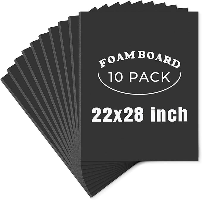 AUEAR, 10 Pack 22x28 Black Foam Boards, Foam Core Poster Board for Display, Mounting, Print, Presentation and Projects, 3/16'' Thick