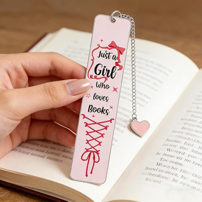 Pink Bow Metal Bookmark Gift Silver Chain Pendant with Bow for Women's Christmas Gift Book Lover Book Accessories School Supplies Office Stationery (Cute Bow Bookmark)