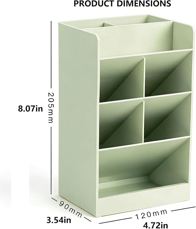 Tissting Slanted Desk Organizer, 7 Compartments Pen Holder, Green Stationery Storage Stand for Office School - Space Saving Desktop Organizer with Multiple Compartments for Pens Pencils Markers