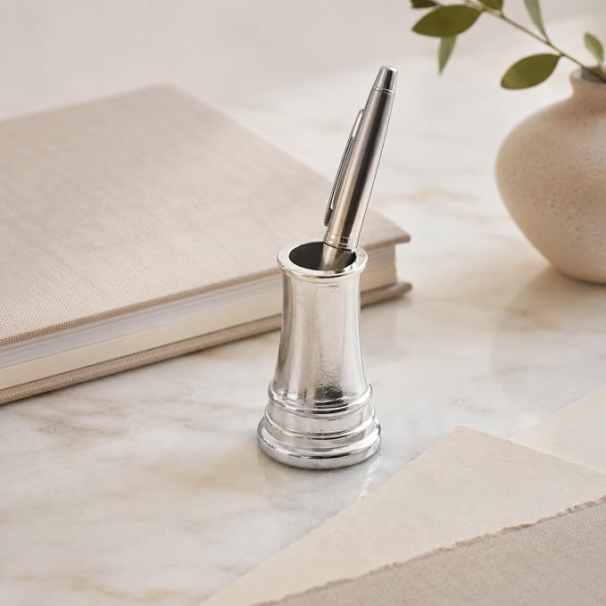LUOZZY 3 Pcs Metal Single Pen Holder for Desk Copper Pen Base Stand Holder for Home Office (Silver)