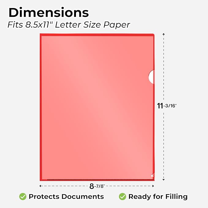 Dunwell Clear Folders for Documents, Plastic 8.5x11 File Sleeves for Document Protection, Filing, Storage, Organization (60 Pack) Colorful Folders with Pockets, Durable Letter Size Document Holder