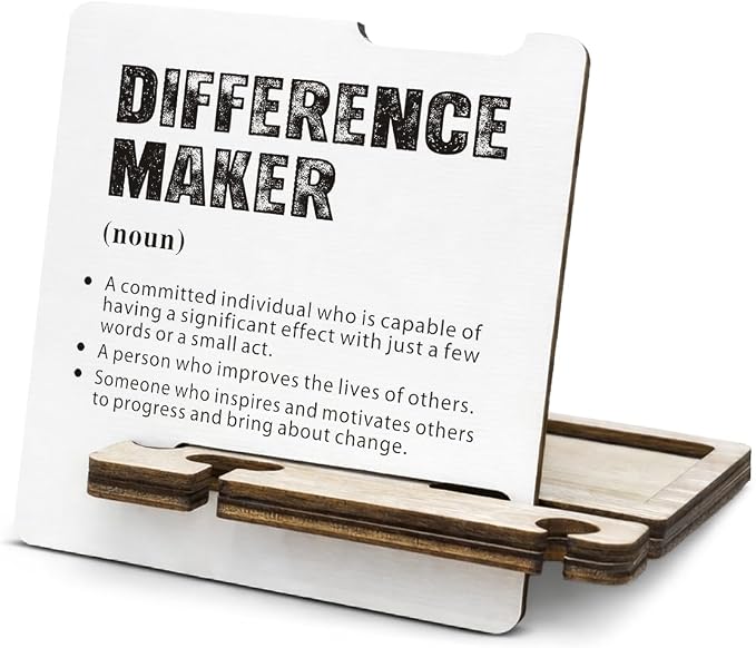 Difference Maker Appreciation Gifts for Teacher Coach Mentor Boss Leader Coworkers Employee Staff - Multi-functional Desk Organizer - Motivational Office Quote Wooden Sign for Office Desk Shelf Decor