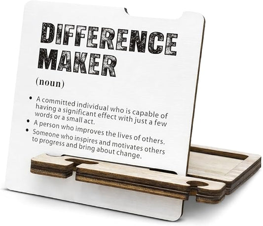 Difference Maker Appreciation Gifts for Teacher Coach Mentor Boss Leader Coworkers Employee Staff - Multi-functional Desk Organizer - Motivational Office Quote Wooden Sign for Office Desk Shelf Decor