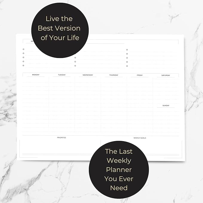 BLU MONACO Weekly Planner Notepad | Undated Planner Pad With 52 Tear-Off Sheets | Beautiful Weekly To Do List Notepad for Goals, Priorities and Task Tracking | 11” x 8.5” Desk Organizer Pad