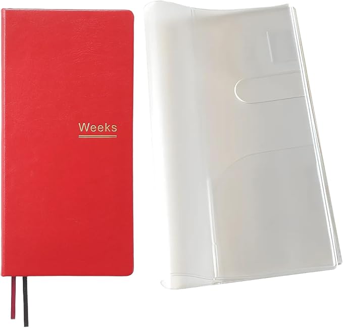 A6 Weekly Planner Undated Weeks Portable Size Organizer Appointment PU Leather Journal Pocket Notebook (Red with cover)