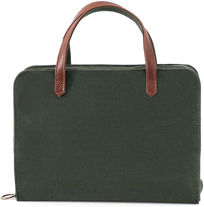 Bible Cover for Women Canvas Case with Leather Handles, Purse Style Bible Bag with Zippered Closure and Snap Pocket (Green/Cream, Medium and Large Bibles)