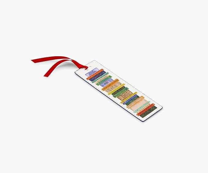 RIFLE PAPER CO. Book Club Bookmark 6" L x 1.75" W, Saffiano PU with a Grosgrain Ribbon, Metallic Gold Foil Logo, Perfect for Book Lovers, Writers, & Readers
