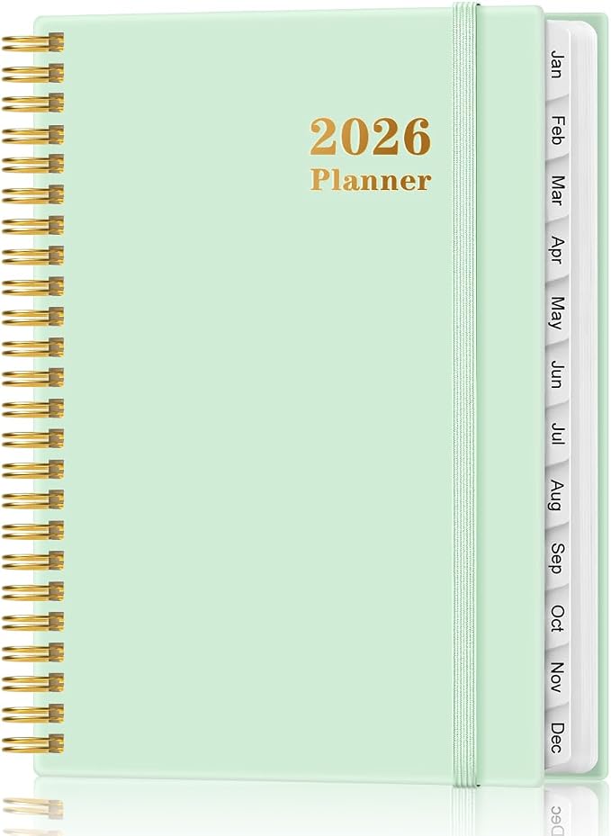 2026 Planner - Weekly and Monthly Calendar Planner from Jan 2026 - Dec 2026, Planner 2026 Spiral Bound with 12 Monthly Tabs, Inner Pocket, Perfect for School Office Supplies, 6.4" x 8.5", Mint