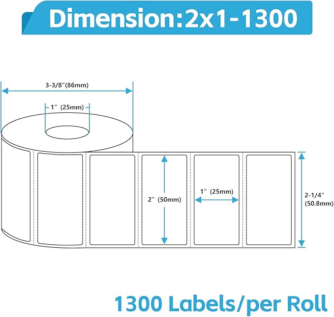 NineLeaf 4 Roll 2''x1'' Direct Thermal Label UPC Barcodes Postage Shipping Address Labels with 1300 Labels/Roll Compatible for Zebra Eltron Rollo Desktop Label Printers