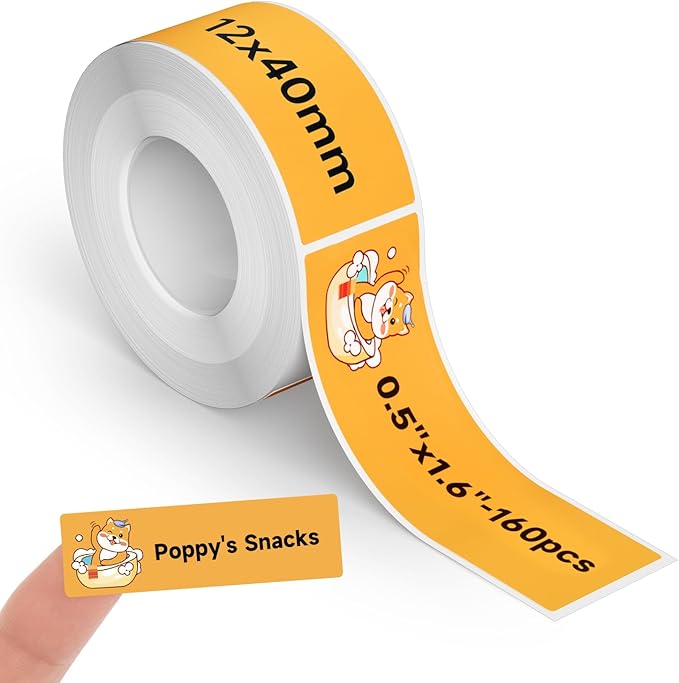 Thermal Labels DETONGER 1/2 Width Compatible Tape Refills Label Stickers Film Coatedfor Label Maker Tapes Home Office School Business Use Sticky Liquid-Proof 0.5"×1.6"(12×40mm) Dog