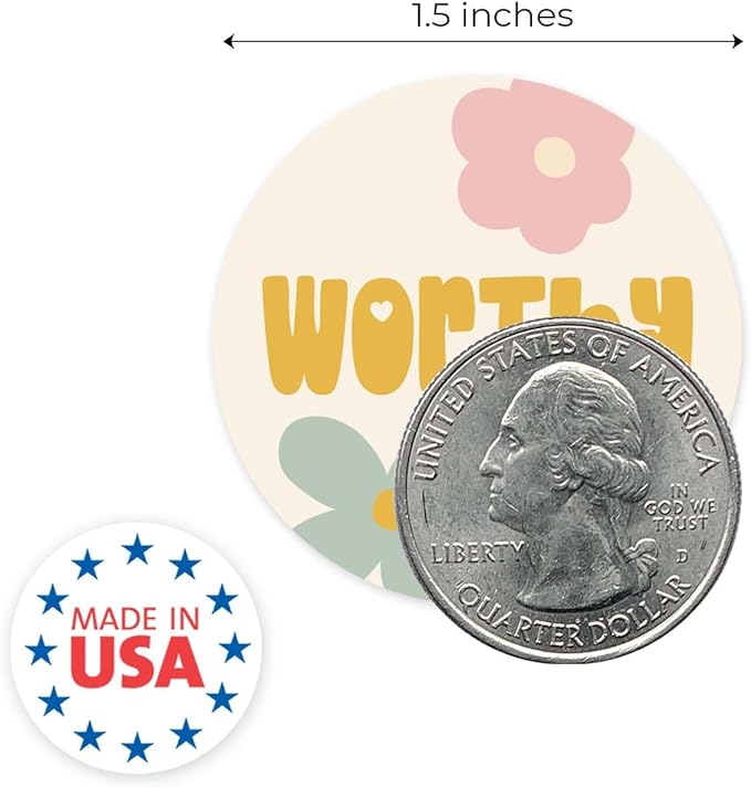 Retro Floral Encouraging Stickers / 500 Worthy Valued Loved Stickers / 1.5" Round Motivational Labels / 4 Alternating Uplifting Flower Designs