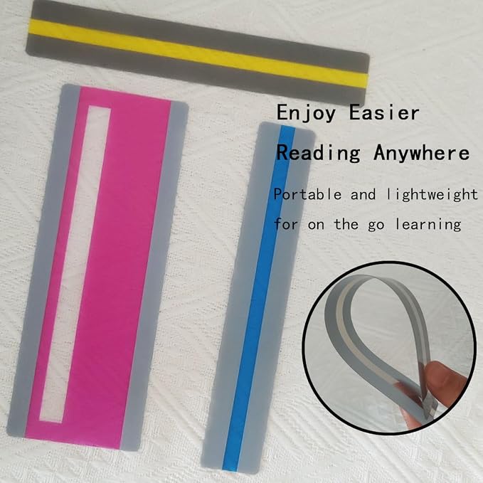 Guided Reading Strips with Colored Overlays, Line Tracking Bookmarks for Dyslexia Students, Visual Reading Aids (16 Pack)