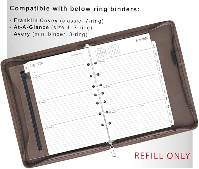 newestor 2026-2027 Planner Refill for Mini Binder, Weekly & Monthly, July 2026 - June 2027, 5-1/2" x 8-1/2", Desk Size 4, 7 Holes