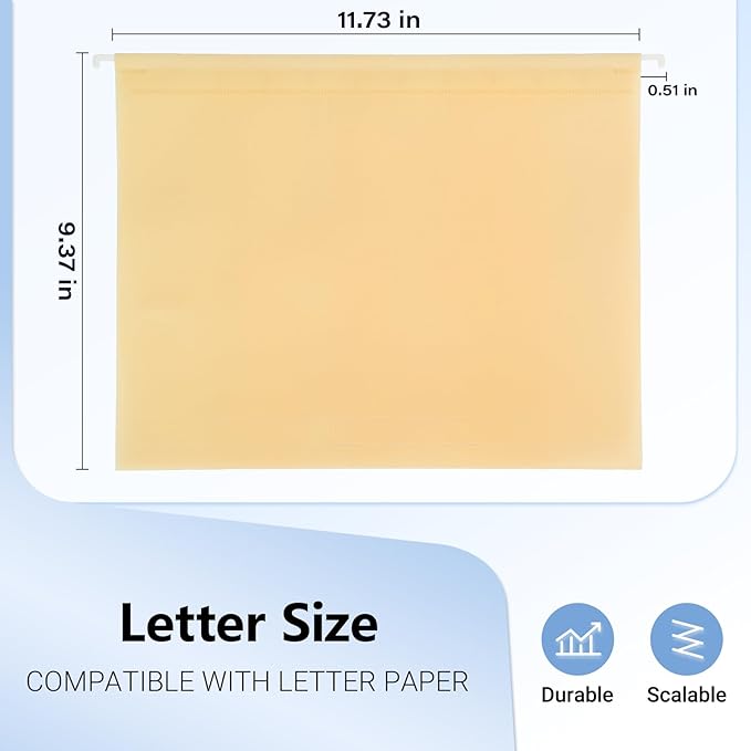 Plastic Hanging File Folders, 6 Pack Manila Hanging Folders，Letter Size with 1/5-Cut Tabs, Strong for Bulk Files, Documents and Paper, Office & Home Filing