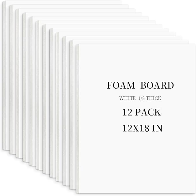 Golden State Art White Foam Boards 12 Pack 12x18 Foam Core Board 1/8" Thick Acid Free Foaming Poster Board for Modeling, Billboard, Projects, Paintings and Display