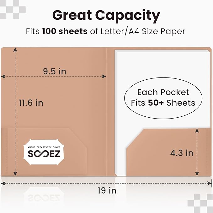 Sooez 6Pack Folders with Pockets, Pocket Folders with Extra Labels, Plastic Folders with Pockets, 2 Pocket Folders Bulk, Heavy Duty File Folders, School Folders Business Folder Office Filing Supplies
