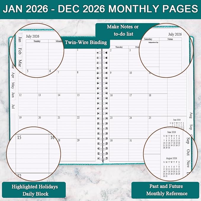Planner 2026 - Weekly & Monthly Planner Runs from January 2026 to December 2026, 8.5 x 11", 12 Month Tabs, Inner Pocket, PU Leather Cover with Twin-Wire Binding, Monthly Planners 2026, Teal