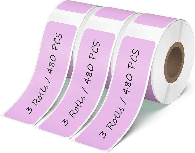 480 PCS D30 Label Maker Tape 0.47" × 1.57" (12 × 40 mm) Vinyl Waterproof Thermal Stickers Self-Adhesive Decals for Retail Office Home School Purple