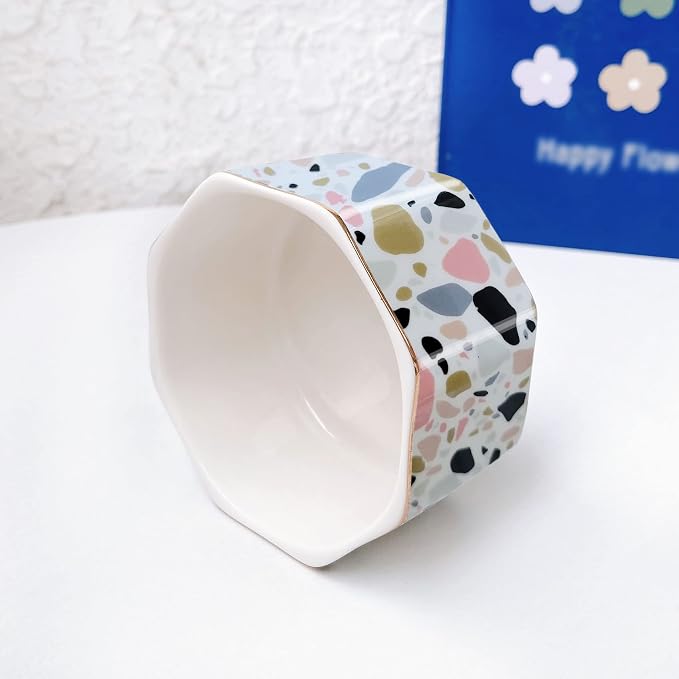 Ceramic Paper Clip Holder Gold Line Paper Clip Dispenser Organizer for Desk Cute Terrazzo Marble Pattern Office Binder Clip Holder Bobby Pin and Hair Clip Holder Gift for Office Pink