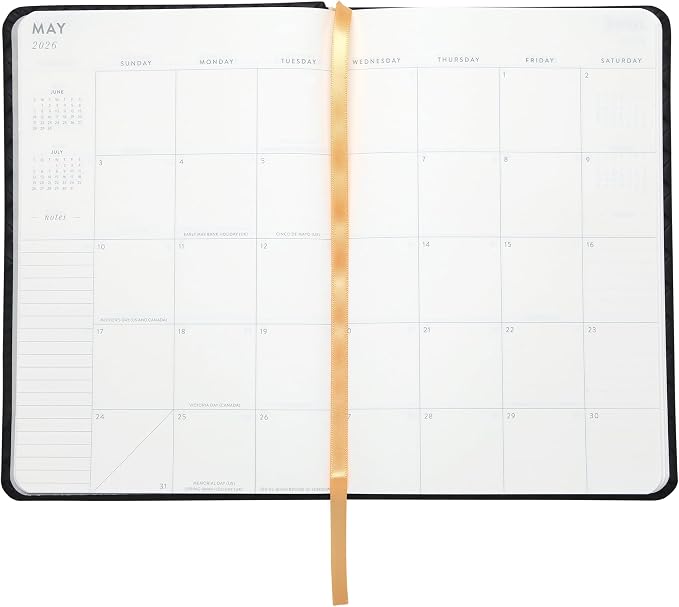 WORLD TRAVELER 2026 Planner - 6x8 Inch Weekly and Monthly Calendar Planner Agenda Book with Bookmark & Ribbon for School and Office, Size 6X8, Black Woven