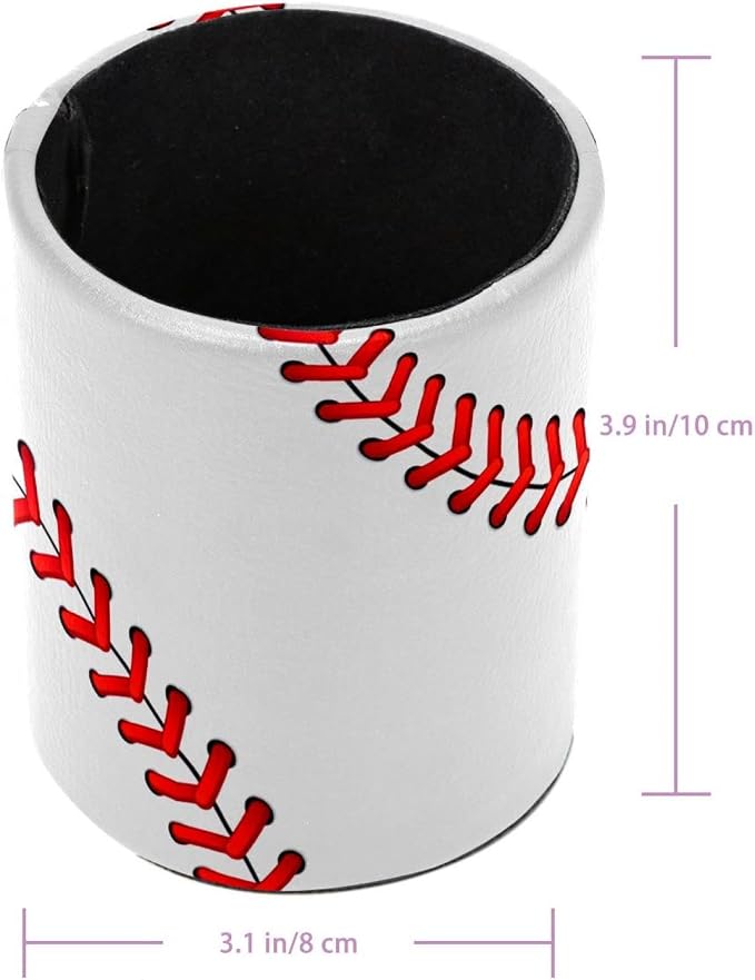 Baseball Laces Pen Holder Pencil Organizer Cute Pencil Cup Desk Decor Makeup Brush Holder PU Multifunctional Office Supplies for Home Classroom School