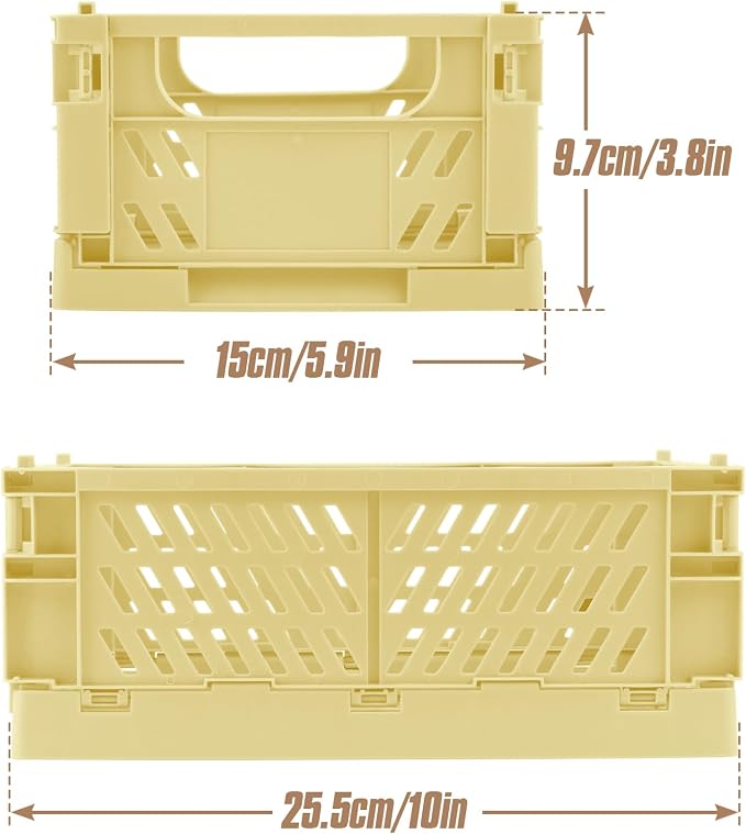 4 Pcs Collapsible Storage Crates, 10x5.9x4 inches Space-Saving Folding Containers, Stackable Plastic Boxes for Home Kitchen Office Bedroom Bathroom, Beige