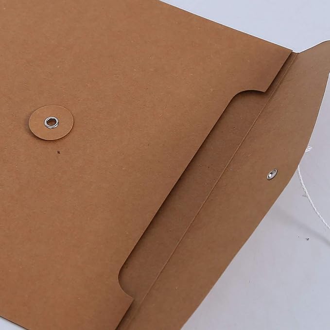 VANRA Kraft String Envelope File Folder Project Pockets File Jacket Document Organizer Flat-No Expansion A4 Letter Size (Kraft Brown, Pack of 5)