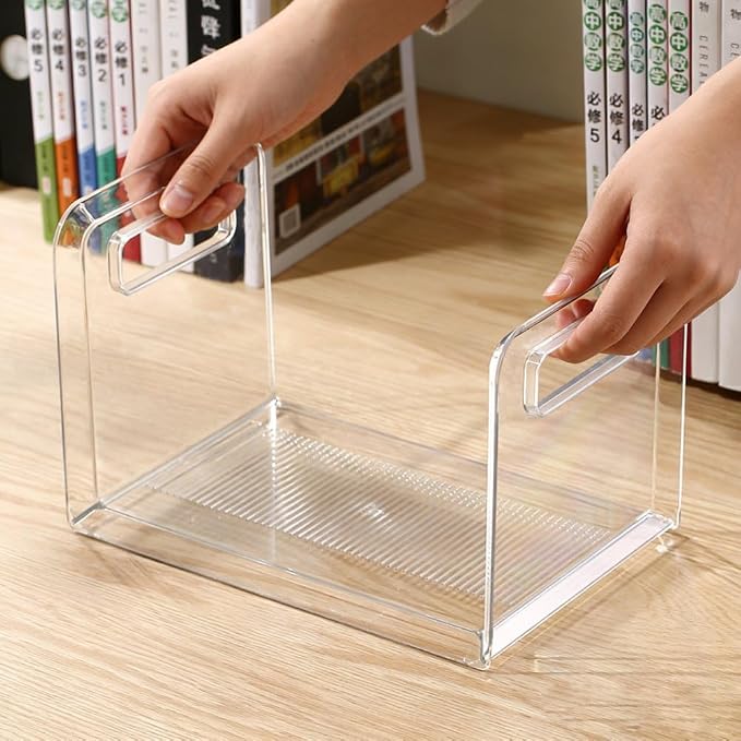 Clear Acrylic Book Stand Organizer, Desktop Book Holder with Anti-Tilt Design, Transparent Plastic Bookends for Office Desk & Home Study Use