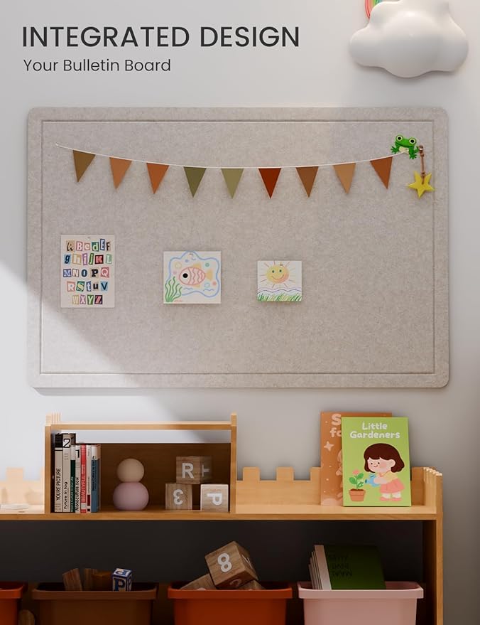 Fluxynara Bulletin Board,35.4" x 23.6" Cork Board Alternative with 12 Safe Removable Adhesive Tabs, Foldable Felt Pin Board for Home Office, Classroom, Bedroom,Entryway for Walls—Oatmeal