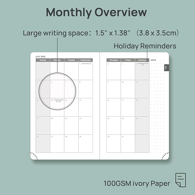 POPRUN 2026-2027 Academic Small Weekly Planner, 4" x 6.25" Purse Size Calendar, July 2026 to June 2027, Hardcover Appointment Book with Horizontal Layout, Hourly Time Slots - Light Yellow
