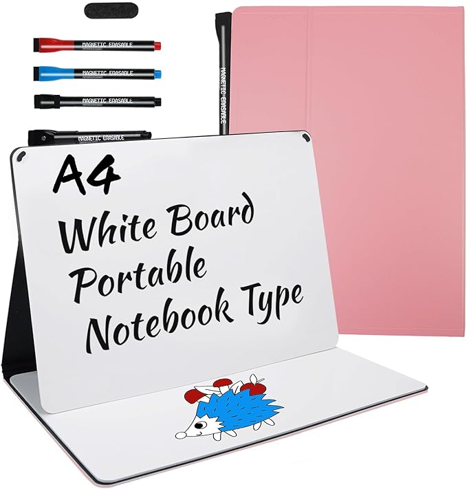 Portable White Board Small Dry Erase Board, 9" x 12" Double Sided Folding Whiteboards with 3 Pens, A4 Reusable Notebook with Storage Mesh Bag for Study, Meeting, Draft, Notes, Doodling