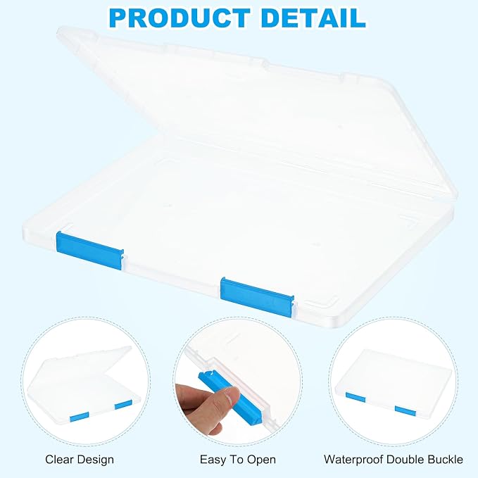 PATIKIL Clear A4 File Portable Project Case with Buckle Plastic Storage Box for 8.5" x 11" Letter Paper Scrapbook Paper Storage Boxes, 4Pcs, 12.2"x9.1"x0.8", Blue