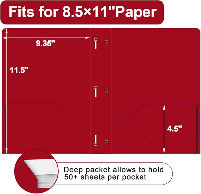 Two Pocket Folders with Prongs, LAYZZ 60 Pack Poly Plastic Folders, Heavy Duty Plastic Folders with Pockets and Prongs, Letter Size, for Offices and Schools (Red)