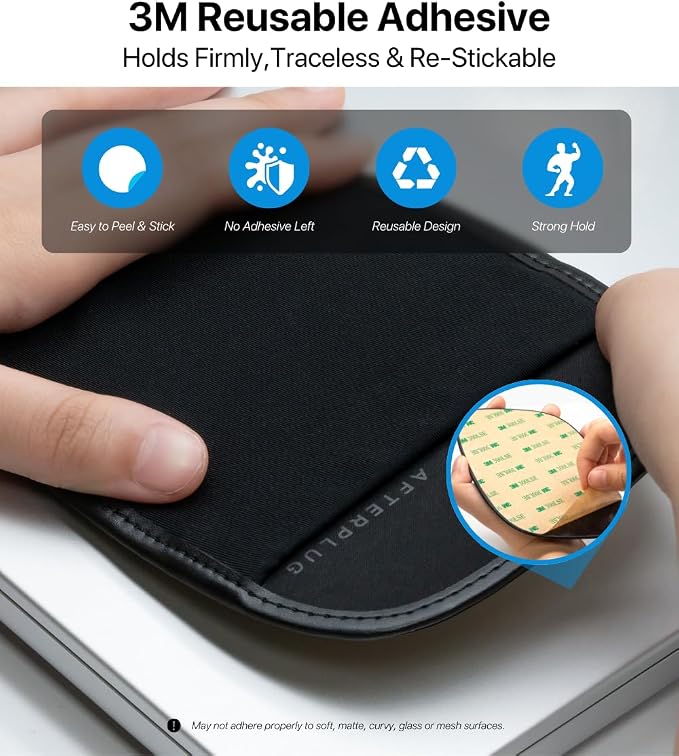 Stick-On Mouse Holder for Laptop, Adhesive Storage Pouch Compatible with Logitech Anywhere, Pebble & Pop, Magic Mouse 1 & 2, Black