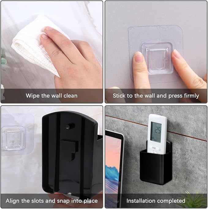 6 Pack Remote Control Holder Wall Mount Media Controller Organizer Self Adhesive TV Remote Storage Box Wall Pen Holder for Bedroom Headboard Home Office School (Black)