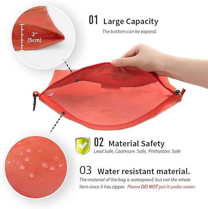pack all Water-resistant Material Zipper Pouch, Mesh Zipper Bags for Storage, Travel, Office (Orange, Small)