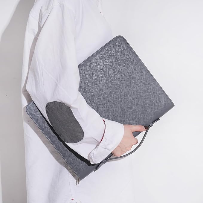 Wonderpool Travel Zippered Portfolio 3 Ring Binder A4 Padfolio Document Case with Removable Clipboard Legal Pad Holder, Business Office School Organizer for Men and Women (Gray)