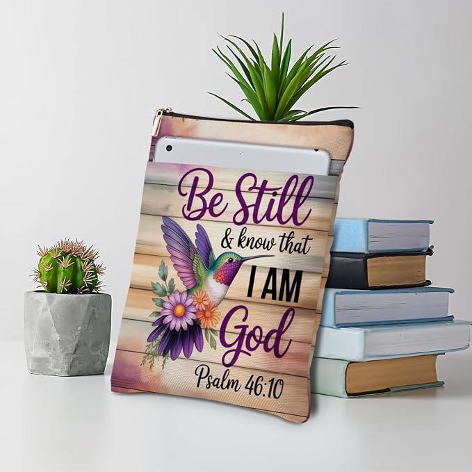 Colorful Hummingbird Christian Book Sleeve, Book Lovers Gifts Sleeve with Zipper & Front Pocket, 11.4x8.8 Inch Canvas Books Cover Protector Bookish Bible Gifts for Readers Librarian Women Teacher