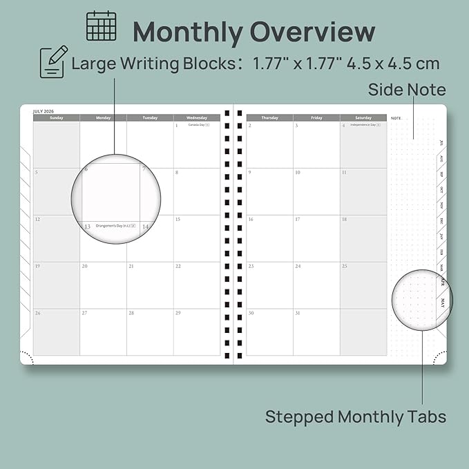 POPRUN Planner 2026-2027 (Large - 8.5'' x 10.5'') Academic Weekly Calendar (July 2026 - June 2027) with Hourly Time Slots, Monthly Tabs, 100GSM Thick Papers, Spiral Leather Cover - Purple