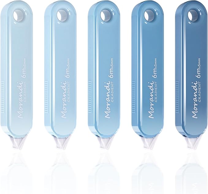 5-Piece Correction Tapes, Aesthetic Cute White Pull Out Tape, Quick Dry, Instant Correct, Easy to Use for School Office Supplies (Blue)