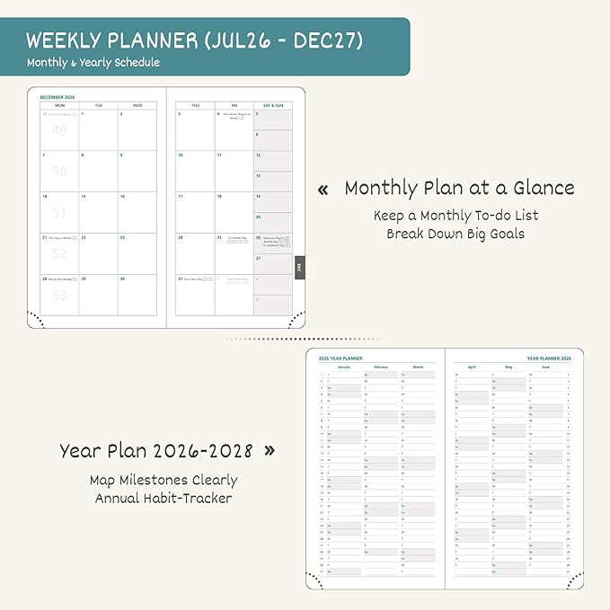 BEZEND Pocket Planner 2026-2027 Weekly and Monthly (3.5" x 6") 18 Months Small Academic Calendar (Jul 26-Dec 27) Ideal for Students, Work & Home, Storage Pocket, PU Leather Hardcover -Lavender